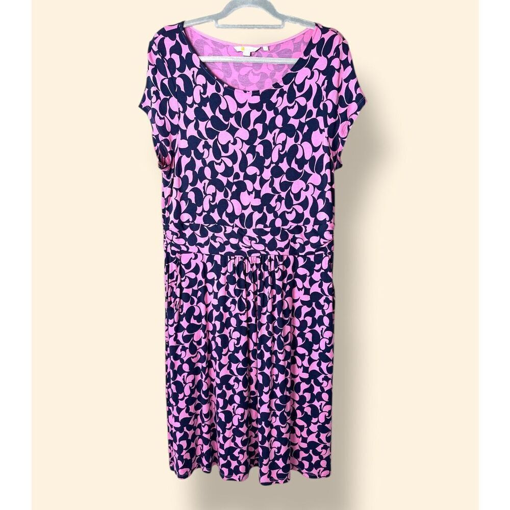 Boden Amelie jersey dress Pink Navy Blue Sz 14R